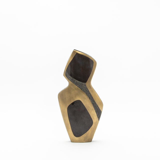 2020s Modern Sculptural Vase in Shagreen With Black Shell and Brass Details by R&y Augousti For Sale - Image 5 of 7