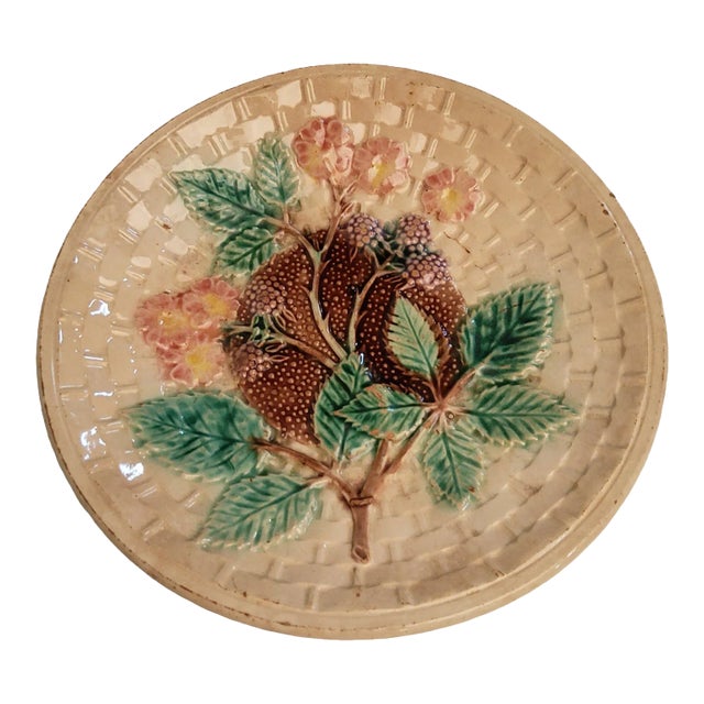 Late 19th Century Majolica Faience Berry and Rose Plate For Sale