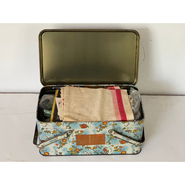Mid 20 Th Century Tin Sewing Box With Accessories For Sale - Image 4 of 6