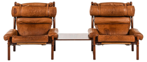 Set of Easy Chairs with Side Table in Beech and Leather attributed to Arne Norell, 1960s