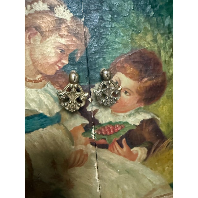 Pink Vintage Handmade, Hand Painted Wooden Cabinet With a Painted Depiction of “Sweethearts.” For Sale - Image 8 of 11