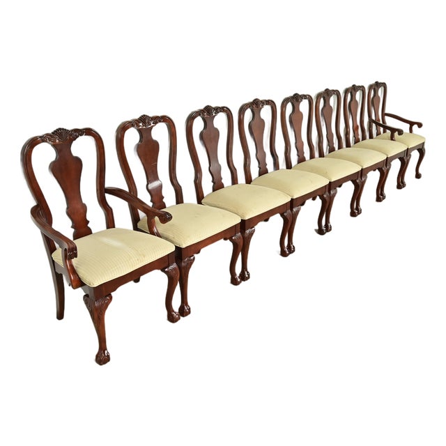 Thomasville Chippendale Carved Cherry Wood Dining Chairs, Set of Eight For Sale