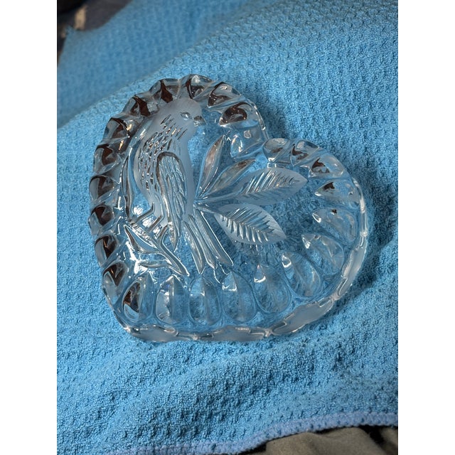 this is a vintage heart-shaped trinket dish from the "The Byrdes Collection" produced by Hofbauer Crystal in West Germany....