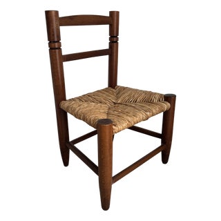 Vintage Childrens Chair in Wood and Woven Straw, 1980s For Sale
