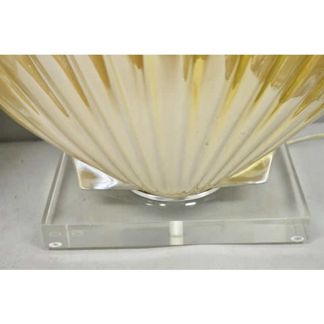 Late 20th Century Mid Century Modern Iridescent Gold Ceramic Pottery Clam Shell Table Lamp - Pair For Sale In Philadelphia - Image 6 of 15