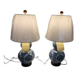 Ralph Lauren Chinoiserie Double Gourd Porcelain Lamps. A Pair For Sale