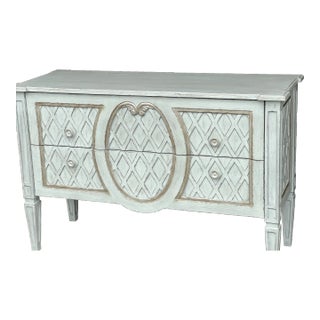 Vintage C. 2000' Drexel Heritage " Belle Maison" Painted Blue Treasure Commode Dresser For Sale
