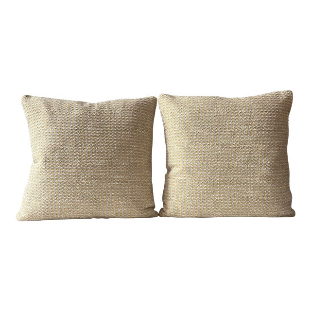Calvin Fabrics Cane Texture” Daffodil Feather/Down Pillows - A Pair For Sale
