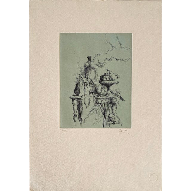 Surrealism Samuel Bak, Samuel Bak Surrealist Etching Israeli Bezalel Artist "Hidden Pear", Fruit Bowl For Sale - Image 3 of 10