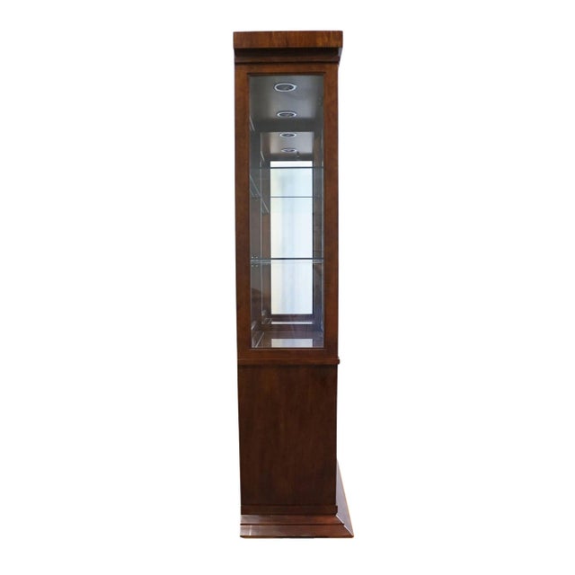 Hickory White Banded Mahogany Contemporary Modern Asian Inspired 79" Lighted Display China Cabinet For Sale - Image 15 of 15