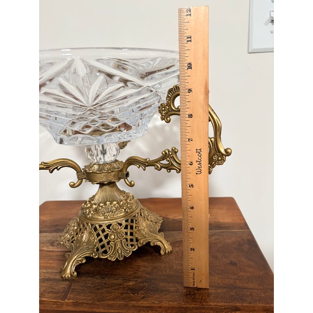 1970s Exquisite Hollywood Regency Brass and Crystal Bowl For Sale - Image 5 of 7