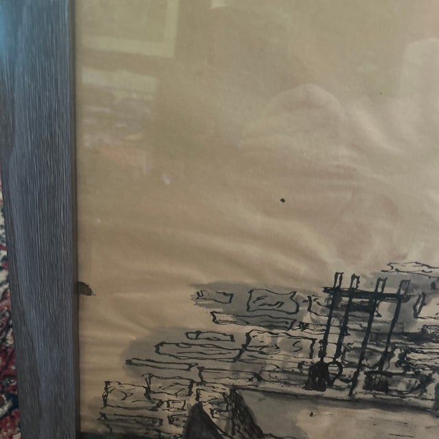 MCM 1940s Wpa Charcoal & Ink Interiors Painting /Framed For Sale In Chicago - Image 6 of 7
