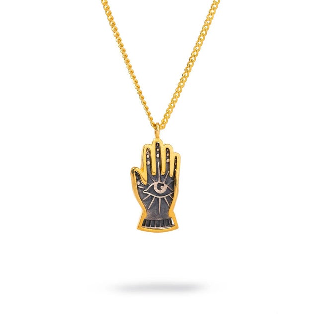 Energy Flow Hamsa Hand Evil Eye Pendant Gold Chain Necklace For Sale In Miami - Image 6 of 8