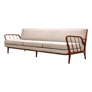 Rino Levi Sofa in Hardwood and Bouclé, Brazilian Modern, 1960s For Sale
