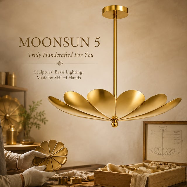 Handcrafted Antique Brass Flower Chandelier – 4-Light Sculptural Ceiling Pendant Bring sculptural elegance and warm...