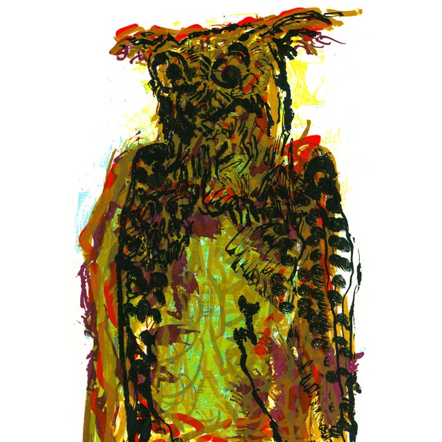 Original lithograph "Hibou" (Owl) by Jean-Paul Riopelle published in 1970 by Maeght Éditeur for Derrière Le Miroir, and...