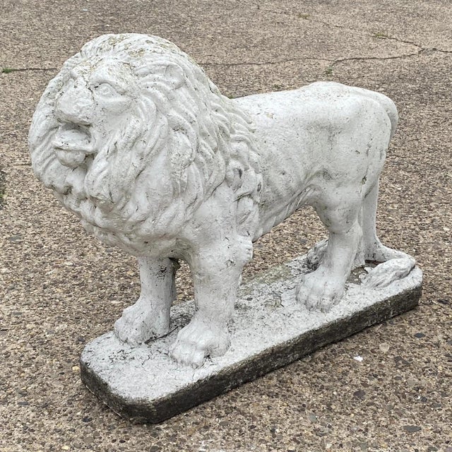 Mid 20th Century Vintage Classical Style Standing Lion Cement Guardian Entry Garden Statue - Pair For Sale - Image 5 of 12