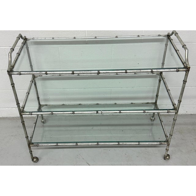 Large 3-Tiered Maison Jansen Faux Bois Silver-Leaf Trolley/ Bar Cart For Sale - Image 11 of 18