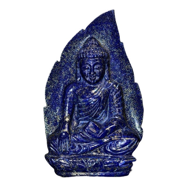 Lapis Lazuli Buddha Bodhi Leaf Indian Finely Carved Blue Natural Gemstone For Sale
