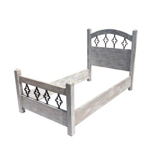 1970s Rustic Painted Pine & Iron Twin Bedframe For Sale