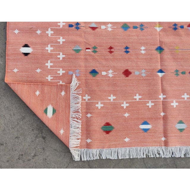 Handmade Cotton Shooting Star Rug, Pink Multi 6'x9' For Sale - Image 10 of 11