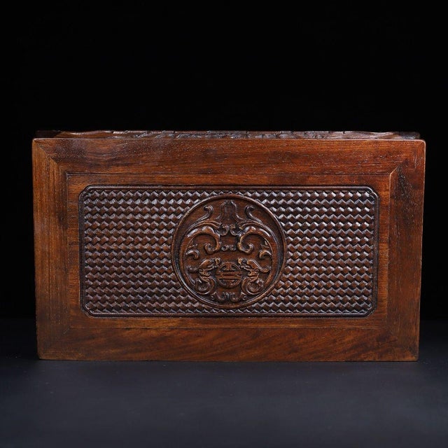 Vintage Chinese Huali Rosewood Carved "Double Dragons & Longevity" Kang Table / Display Stand For Sale - Image 9 of 10