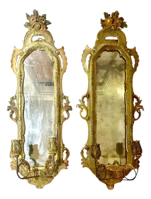 18th Century Hand Painted Phoenician Mirrored Wall Sconces - A Pair