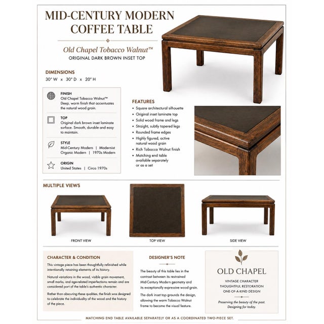 Circa 1970s Mid-Century Modern Tobacco Walnut Coffee Table A handsome circa 1970s Mid-Century Modern coffee table...