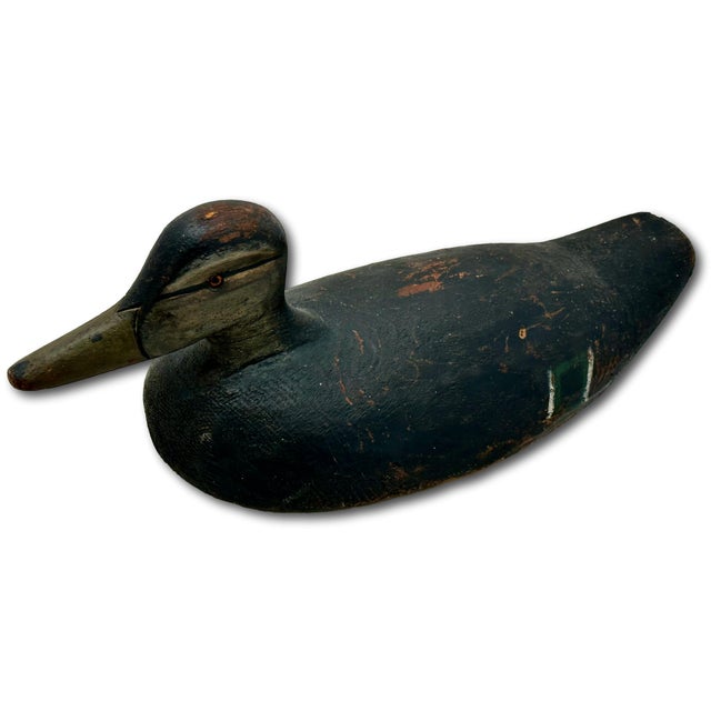 Very Large Size Antique American Carved Wood Hand Painted Duck Hunters Decoy From Downeast Coastal Maine - 21 1/2 Inches Long For Sale - Image 14 of 18
