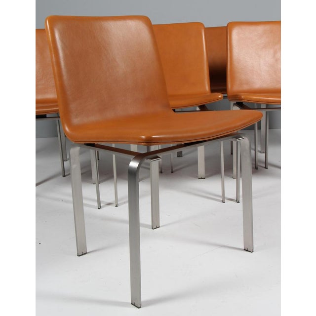Dining Chairs in Tan Leather and Stainless Steel by Jørgen Høj for PP Møbler, 2010s, Set of 8 For Sale - Image 3 of 10