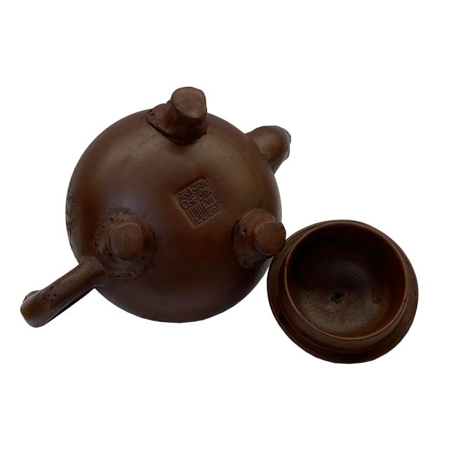 Chinese Handmade Yixing Zisha Clay Teapot With Artistic Accent For Sale - Image 4 of 5