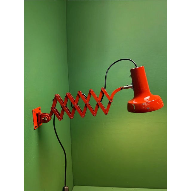 1970s bright orange scissor lamp by sis germany. original orange paint in totally amazing condition, expertly restored....