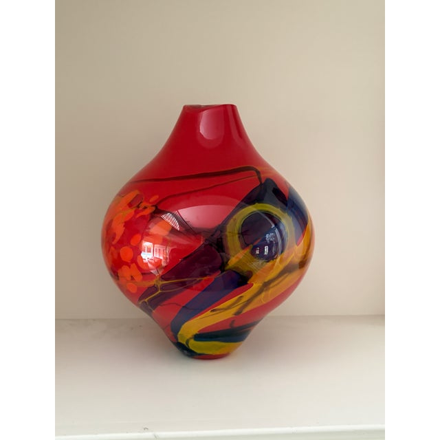 Signed Ioan Nemțoi Romanian Hand-Blown Multicolor Art Glass Vase Circa 1990 For Sale - Image 14 of 16