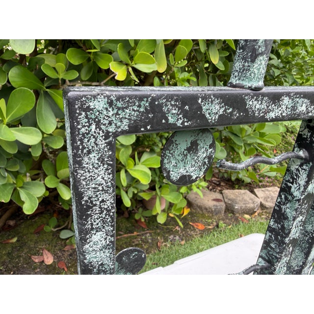 Vintage Large Postmodern Memphis Style Iron Table Lamps With Faux Verdigris Finish, Pair For Sale In Naples, FL - Image 6 of 12