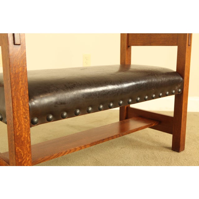 Stickley Mission Collection Oak Leather Seat Bench | Chairish