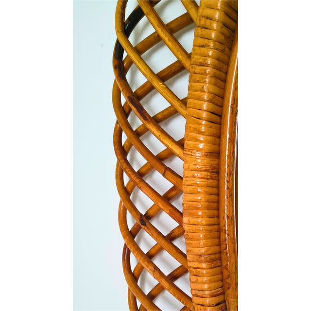 Mid-Century Modern Oval Rattan and Bamboo Wall Mirror, 1960 For Sale - Image 3 of 4