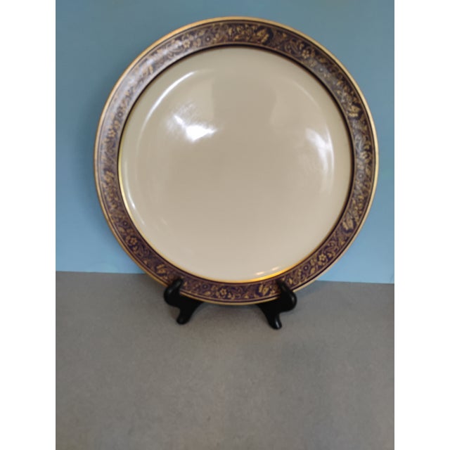 Lenox Barclay pattern round serving platter/chop plate. Blue and Gold floral pattern along the edge. Measures 12.5" in...