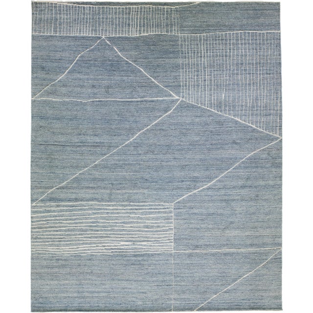 2020s Contemporary Moroccan Style Wool Rug Oversize in Blue by Apadana For Sale In New York - Image 6 of 6
