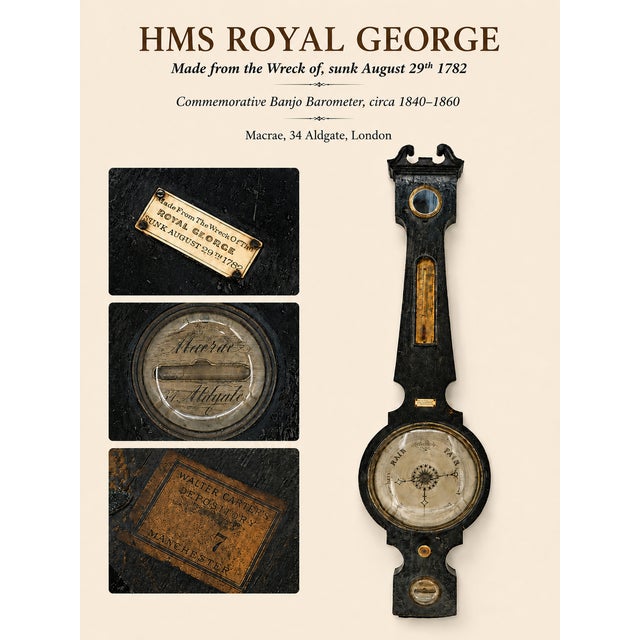 Wood HMS Royal George Wreck, Sunk 1782. Macrae Banjo Barometer For Sale - Image 7 of 7