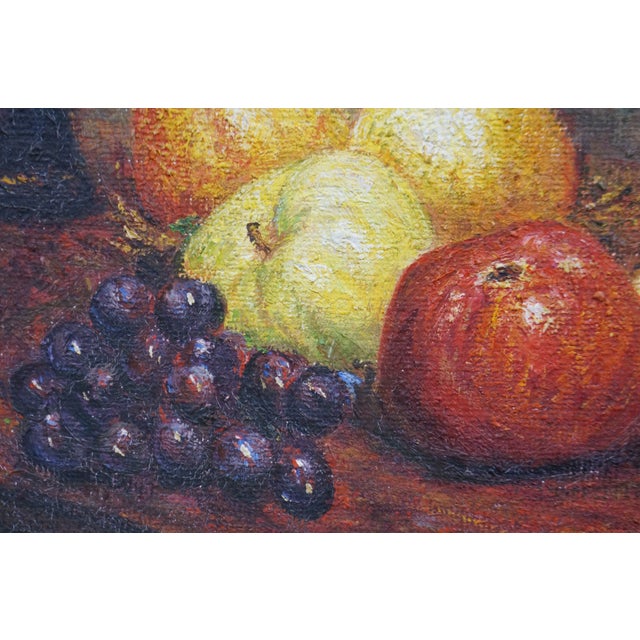 Late 20th Century Asters and Fruit on a Table Oil Painting on Canvas After Henri Fantin Latour 31" For Sale - Image 10 of 10