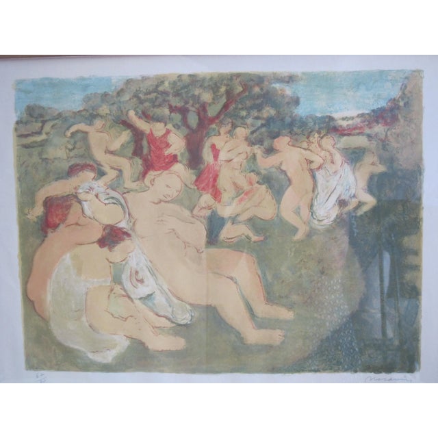 Maurice Louis Savin (French, 1894 - 1973) framed limited edition color lithograph titled 'Bathers Playing'. Signed at...