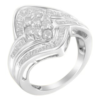 10K White Gold Diamond Bypass Cluster Ring (1 Cttw, I-J Color, I2-I3 Clarity) - Size 6 For Sale