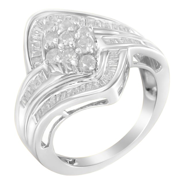 10K White Gold Diamond Bypass Cluster Ring (1 Cttw, I-J Color, I2-I3 Clarity) - Size 6 For Sale