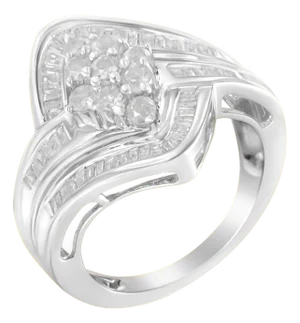 10K White Gold Diamond Bypass Cluster Ring (1 Cttw, I-J Color, I2-I3 Clarity) - Size 6