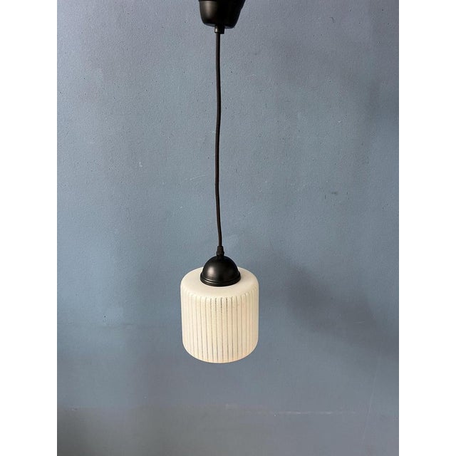 Mid-Century Round Striped Glass Pendant Lamp For Sale - Image 6 of 11