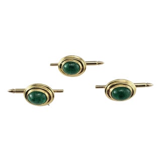 Late 20th Century 14k Yellow Gold Lab Grown Emerald Button Covers Set of 3 For Sale