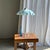 Vintage pendant light in white and blue glass, featuring a large, circular shade 46 cm in diameter with a wavy edge. The...