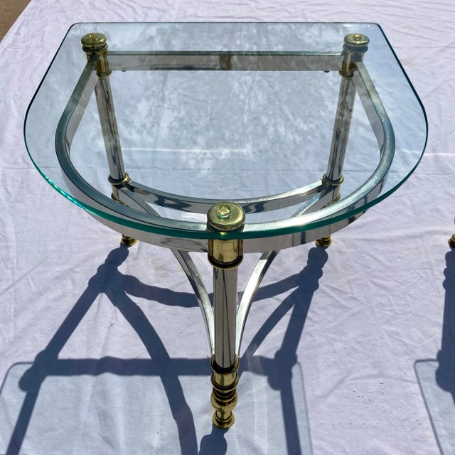 Jansen Style Chrome & Brass Demi-Lune End Tables in Baguès For Sale In Denver - Image 6 of 13