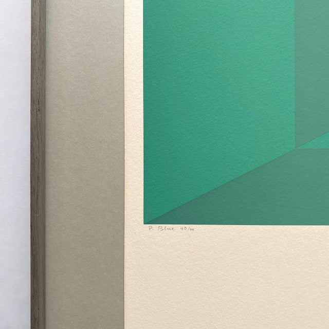 Teal Josef Albers Vintage 1971 Limited Edition Hand Signed " P-Blue " Framed Mid Century Modernist Exhibition Silkscreen Print For Sale - Image 8 of 18