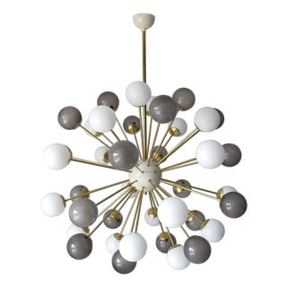 21st Century Nova Polished Brass Mix Gray White Murano Sputnik Chandelier by Fabio LTD For Sale